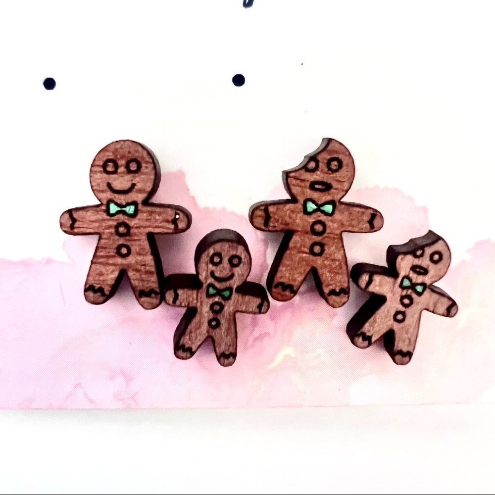 Mommy and Me Wood Gingerbread Stud Earrings